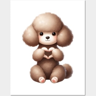 Valentine Poodle Dog Giving Heart Hand Sign Posters and Art